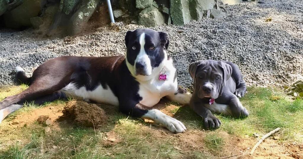 Spice with Faith showing gentle, nurturing bond between dogs reflecting unconditional love and mothering.
