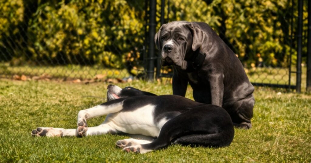 Two dogs resting together, one calmly watching over the other, symbolizing protection, trust, and emotional boundaries in relationships.